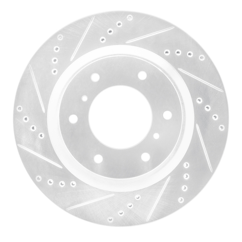 Mitsubishi Montero Brake Rotor (1) - Front Left - R1 Concepts - Drilled & Slotted - Silver - `08-`17